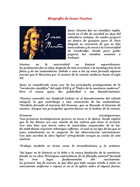 Biografía De Isaac Newton Inercia Fuerza