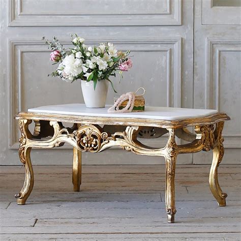 French Country Style Eloquence Vintage Coffee Table With Marble Top