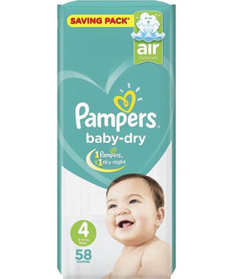 Pampers Baby Dry Maxi Size 4 Diapers From 9 To 18 Kg 58 Pieces