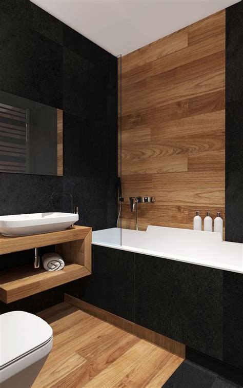 Salle de bain noir et bois en 20 idées d'aménagement trendy