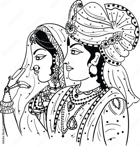 Indian Wedding Symbol Indian Groom And Bride Black And White Line