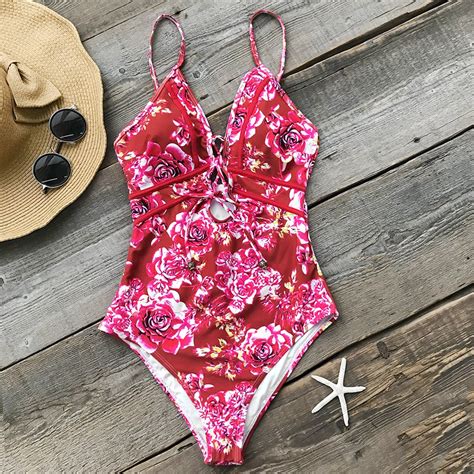 Buy Cupshe Joyous March Print One Piece Swimsuit Lace Up Summer Sexy Bikini Set