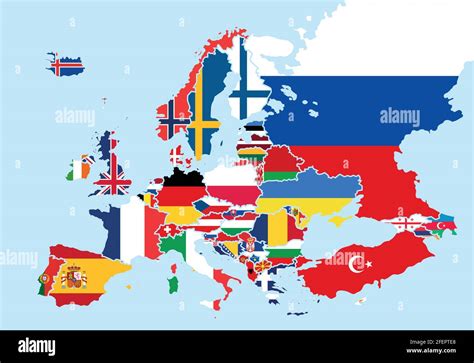 Karte Von Europa Mit Den Flaggen Der Einzelnen Länder Stock