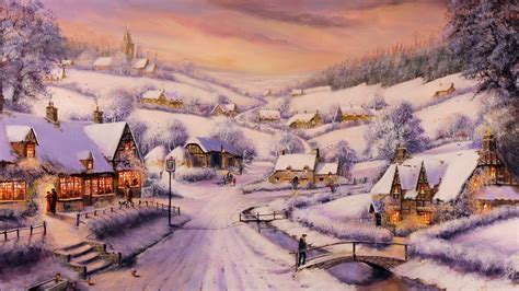 1920x1080 Houses Bridge River Evening Snow Winter Gordon Lees