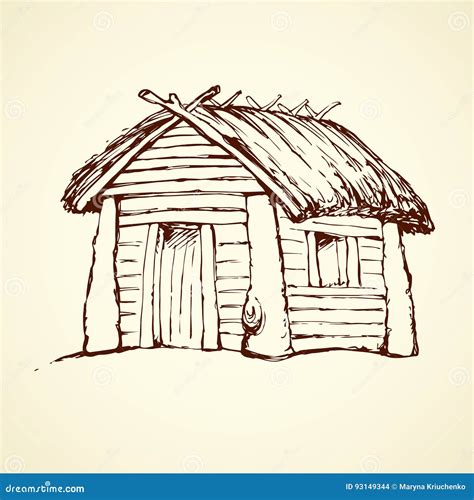 Wooden House Vector Drawing 93149344