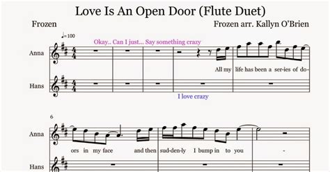 Flute Sheet Music Love Is An Open Door Sheet Music