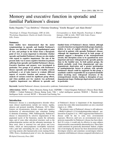 Pdf Memory And Executive Function In Sporadic And Familial Parkinson