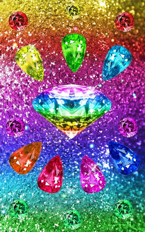 An Image Of Many Different Colored Diamonds On A Glittery Surface With