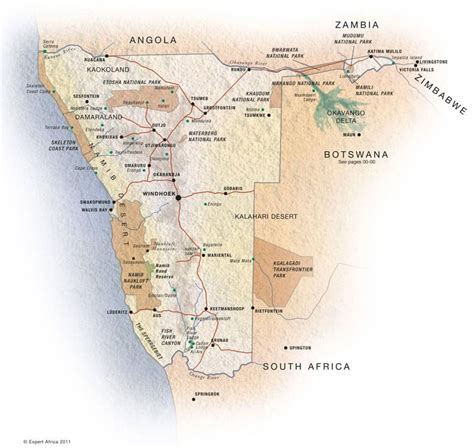 Regions list of namibia with capital and administrative centers are marked. Namibia Map