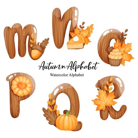 Premium Vector Autumn Alphabet With Letter Mnopqr Watercolor Autumn