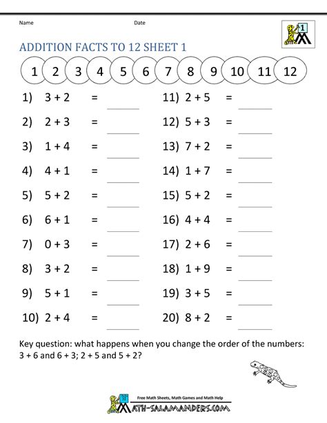 Subtraction subtracting numbers up to 10. Addition Facts to 20 Worksheets