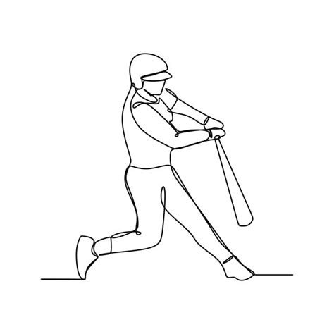 Baseball Player Hitter Swinging With Bat Continuous Line Drawing Vector