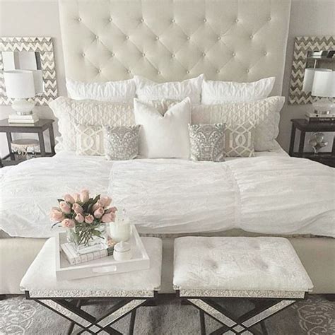 Glam style or just some touches a beautiful glam bedroom in neutrals, with a gold and crystal chandelier, refined furniture, a mirror. 13 Elegant Ideas How to Craft Glamorous Bedroom Furniture ...