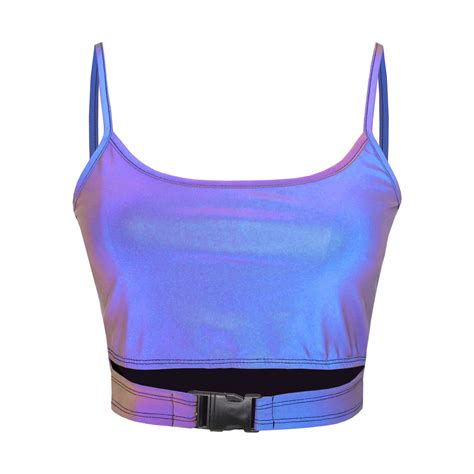 Buy Womens Reflective Crop Top Metallic Shiny Club Tank Top Vest Festival Rave Outfits Online