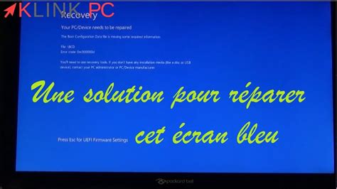 Réparer l erreur Recovery Your PC Device needs to be repaired écran bleu sur Windows