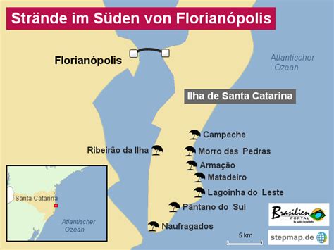 Kosten, wohnen, arbeiten, fun, etc. StepMap - Strände im Süden von Florianópolis - Landkarte ...
