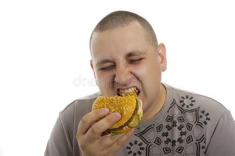 Man Chewing Hamburger Stock Image Image Of Hunger American