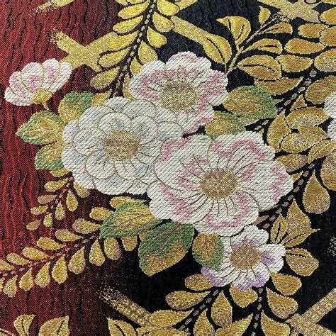 Japanese Kimono SILK Fukuro OBI Gold Silver Threads Foil Plants L14 4
