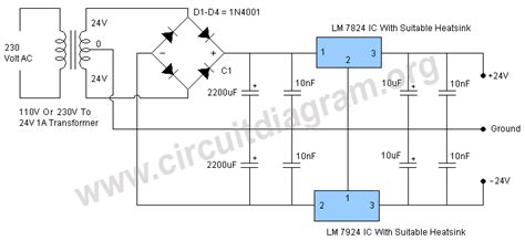 24v Dual Power Supply Regulated Circuit Diagram