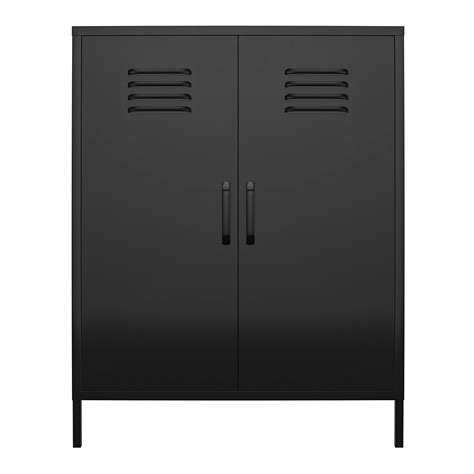Shadwick 2 Door Metal Locker Style Accent Storage Cabinet Black