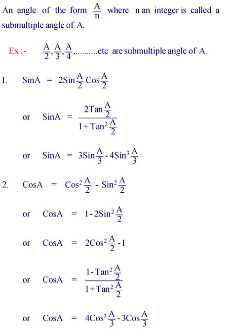 Submultiple Angle Formula Formula In Maths