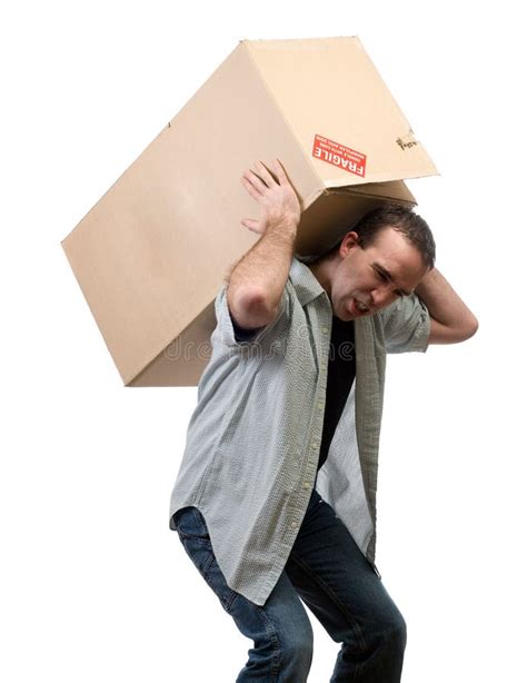 Man Lifting Heavy Box Stock Photo Image Of Cardboard