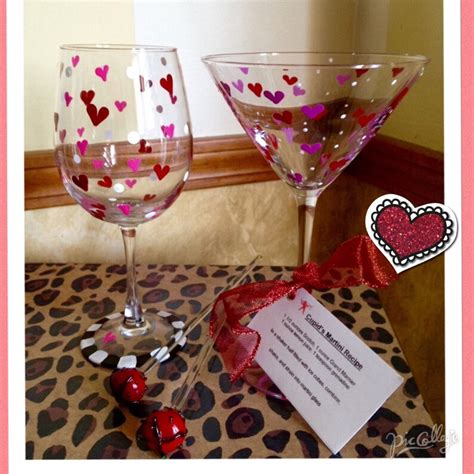 Valentine Wine Glasses Set Of 4 Painted Valentine Martini Etsy