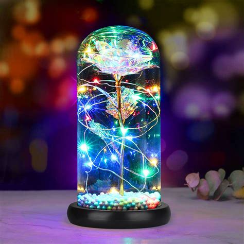 Galaxy Rose Flower Colorful Artificial T With Led Light String On