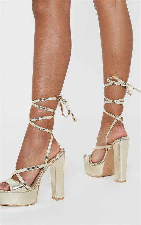 Gold Patent Double Platform Strappy Sandals Prettylittlething Uae