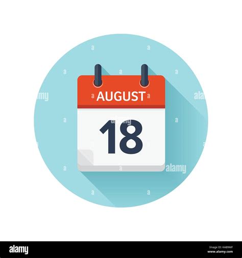 El 18 De Agosto Vector Icono Calendario Diario Plana La Fecha Y La