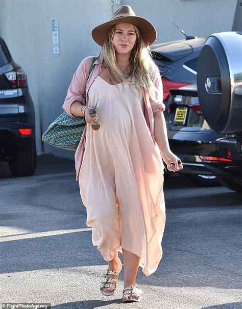 Hilary Duff Wraps Growing Baby Bump In Flowing Pink Maternity Dress