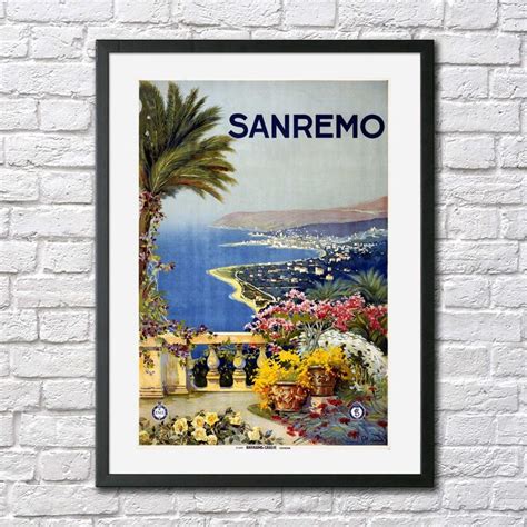 Italy Vintage Travel Poster Print Sanremo San Remo Italian Etsy