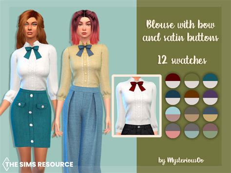 The Sims Resource Blouse With Bow And Satin Buttons
