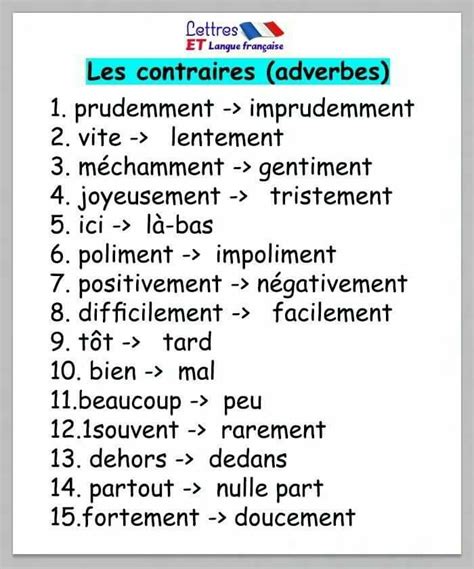 Adverbs Basic French Words Useful French Phrases French Education