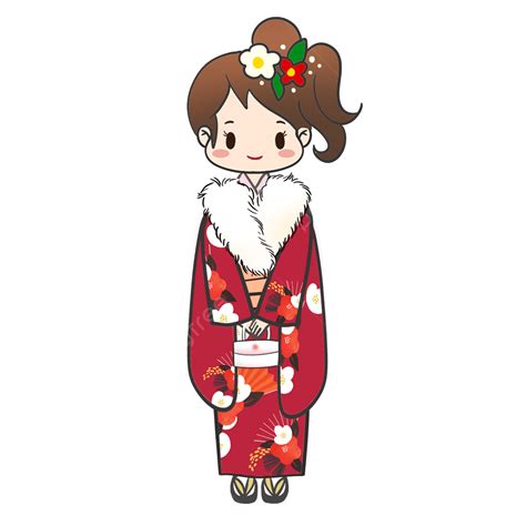 Japanese Kimono Girl Png Image Cartoon Japanese Girl In Pretty Red Kimono Fan Cartoon
