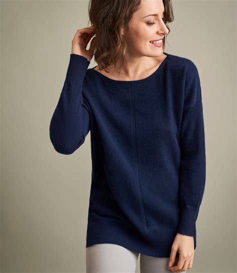 Navy Womens Luxurious Pure Cashmere Boat Neck Jumper Woolovers Au