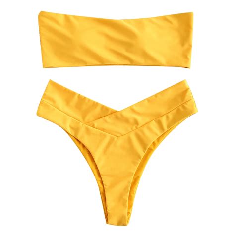 Zaful Sexy Women High Leg Bikini 2019 Strapless Tube Bikini Set Bandeau