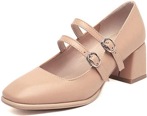 Women Vintage Square Toe Mary Jane Shoes Chunky Block Heels Ladies