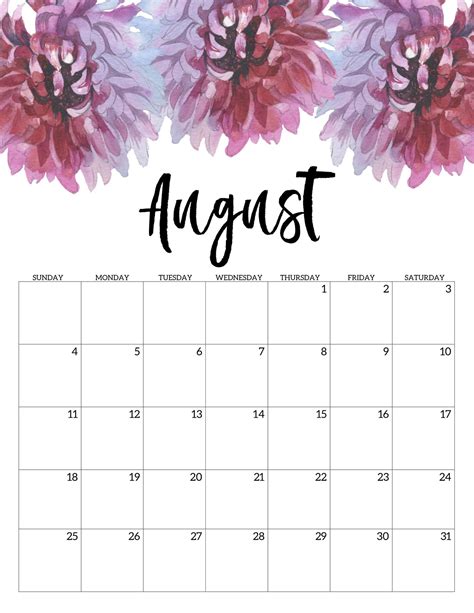 Free Printable August 2020 Desktop Calendar Wallpaper