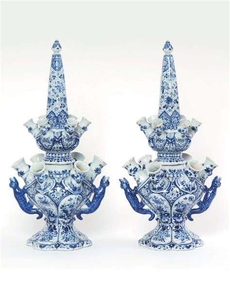 D2005 Pair Of Blue And White Flower Vases Aronson Antiquairs Of