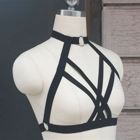 women new black harness cage bra exotic apparel gothic harajuku sexy