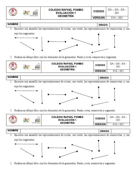 Evaluación Recta Semirrectas Y Segmentos 3° Pdf Línea Geometría