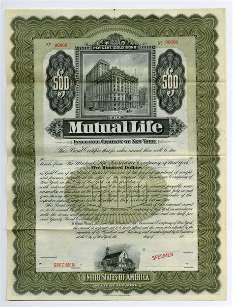 Community mutual welcomes new agents to serve our policyholders needs. Mutual Life Insurance Co. of New York, 1909 Specimen Bond