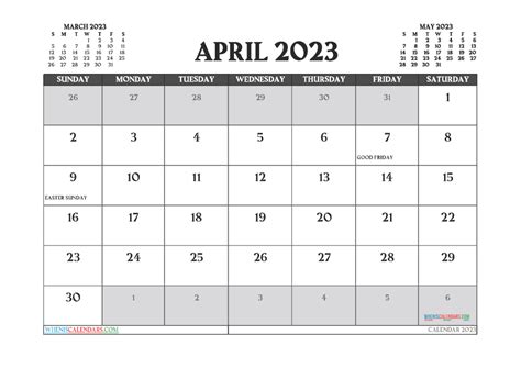 Free Printable April Calendar 2023 With Holidays Pdf And Image