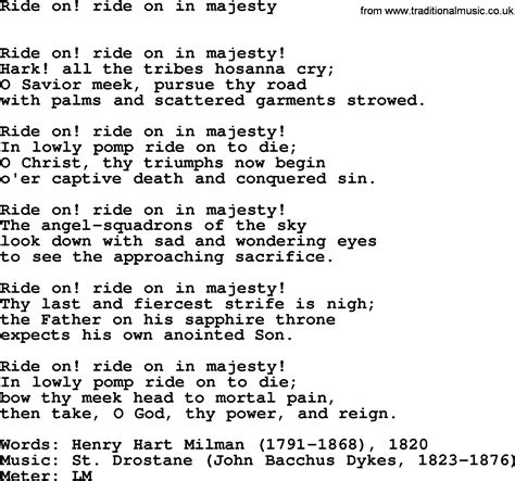 Lent Hymns Hymn Ride On Ride On In Majesty Lyrics With Pdf An Midi