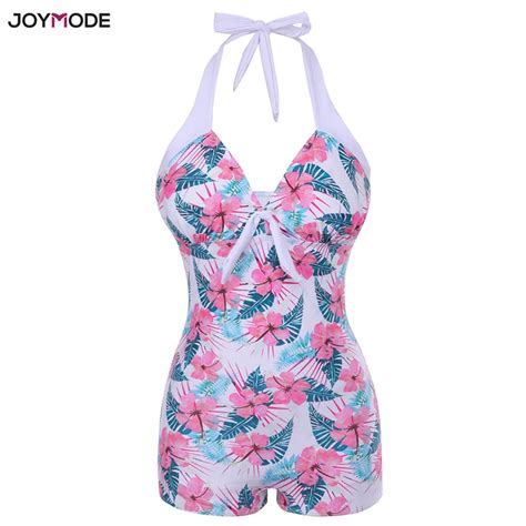 joymode 2018 new beachwear women swimsuit one piece swimwear halter monokini bikini print push