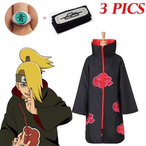 3 Pcsset Naruto Costume Akatsuki Cloak Cosplay Sasuke Uchiha Cape