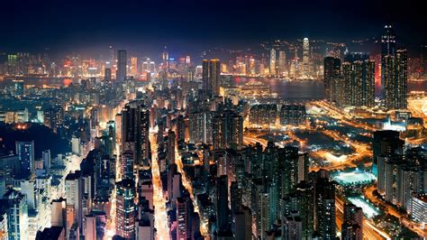Wallpaper City Cityscape Hong Kong Night China Skyline