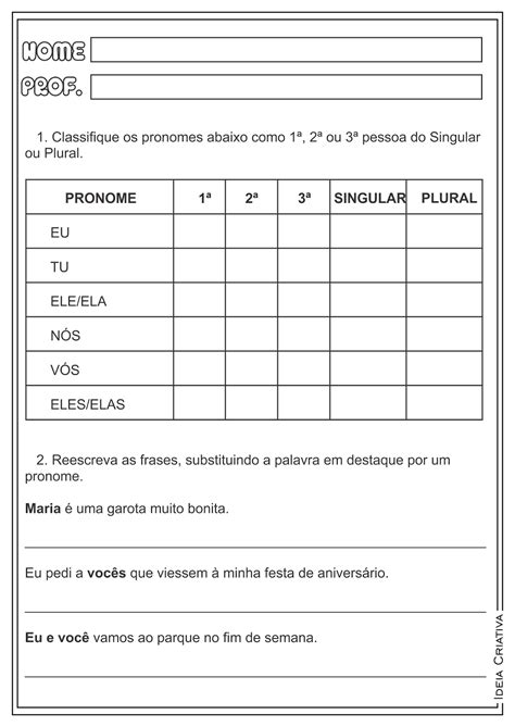 Atividades Educativas Lingua Portuguesa Gramatica Classes Gramaticais Pronomes Ideia Criativa
