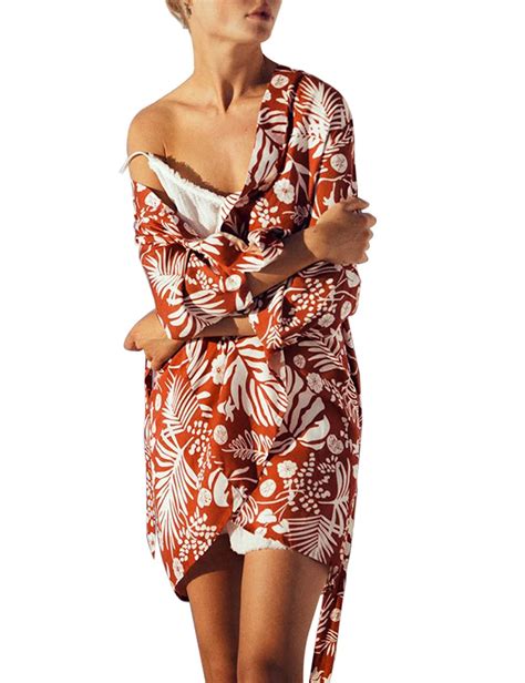 Women Bikini Set Cover Ups Swim Flower Print Cardigan Beach Covers Sun Shirt Outwear Floral Top
